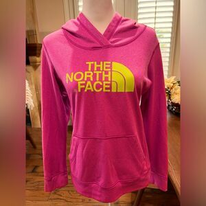 The North Face Pink Pullover Hoodie Neon Logo Athleisure Casual Women’s Small